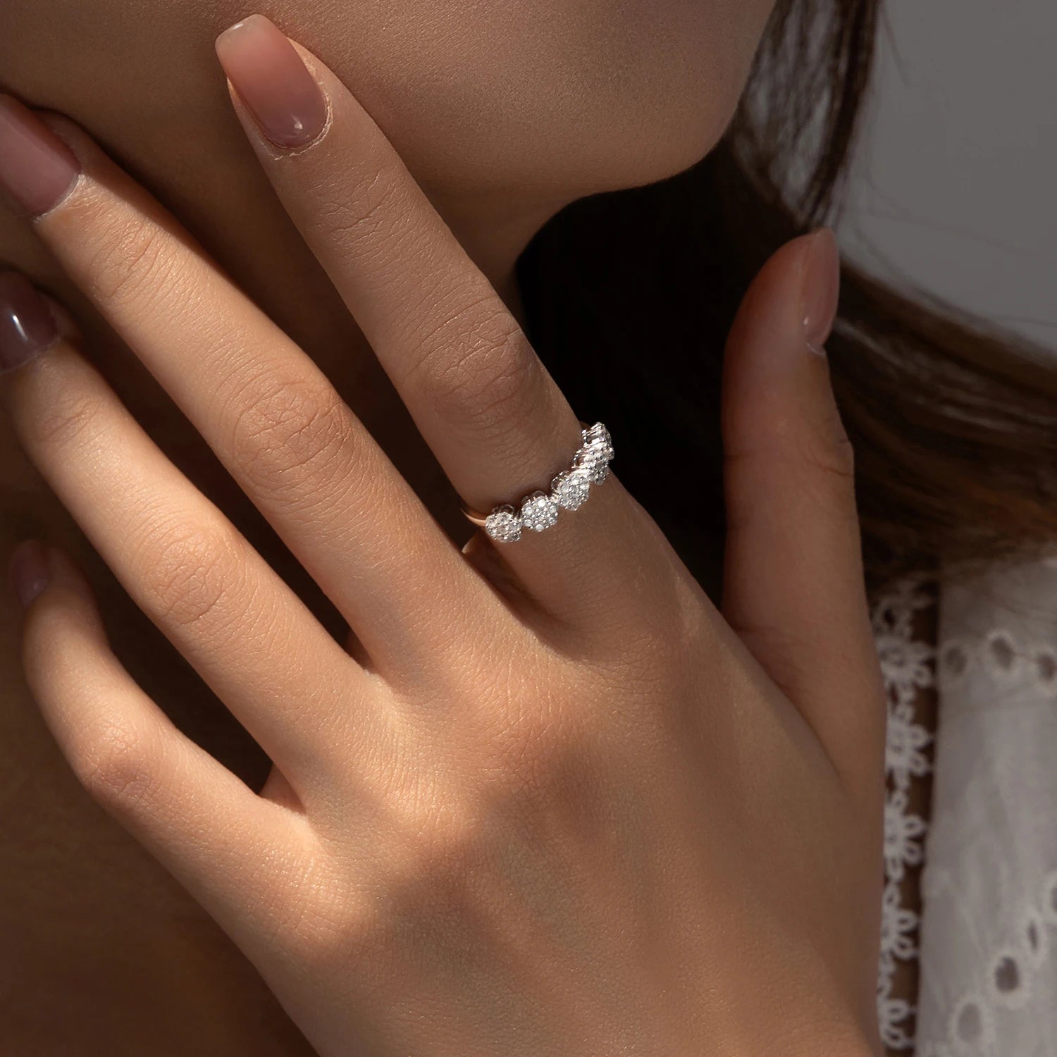 Close view of cubic zirconia ring in 925 sterling silver