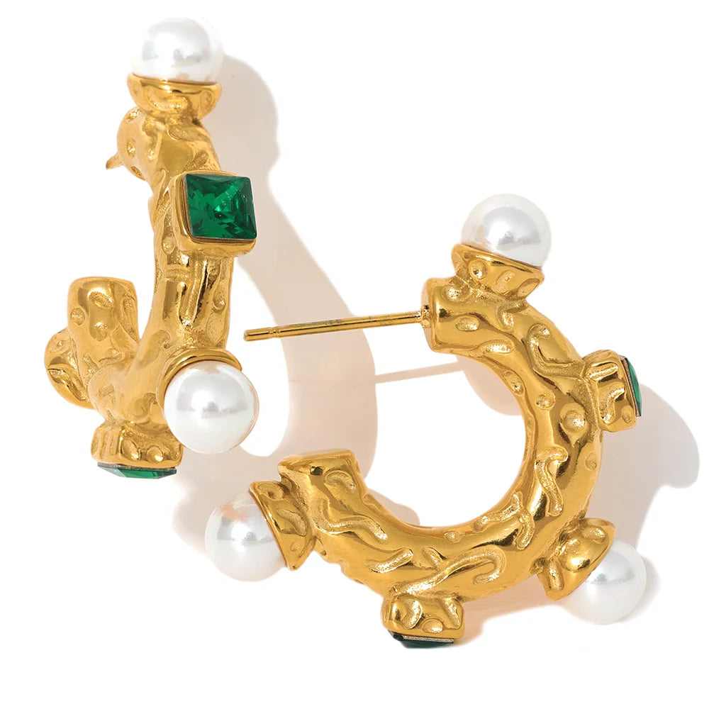 Gold plated hoop earrings with cubic zirconia set for elegant gold jewelry shine