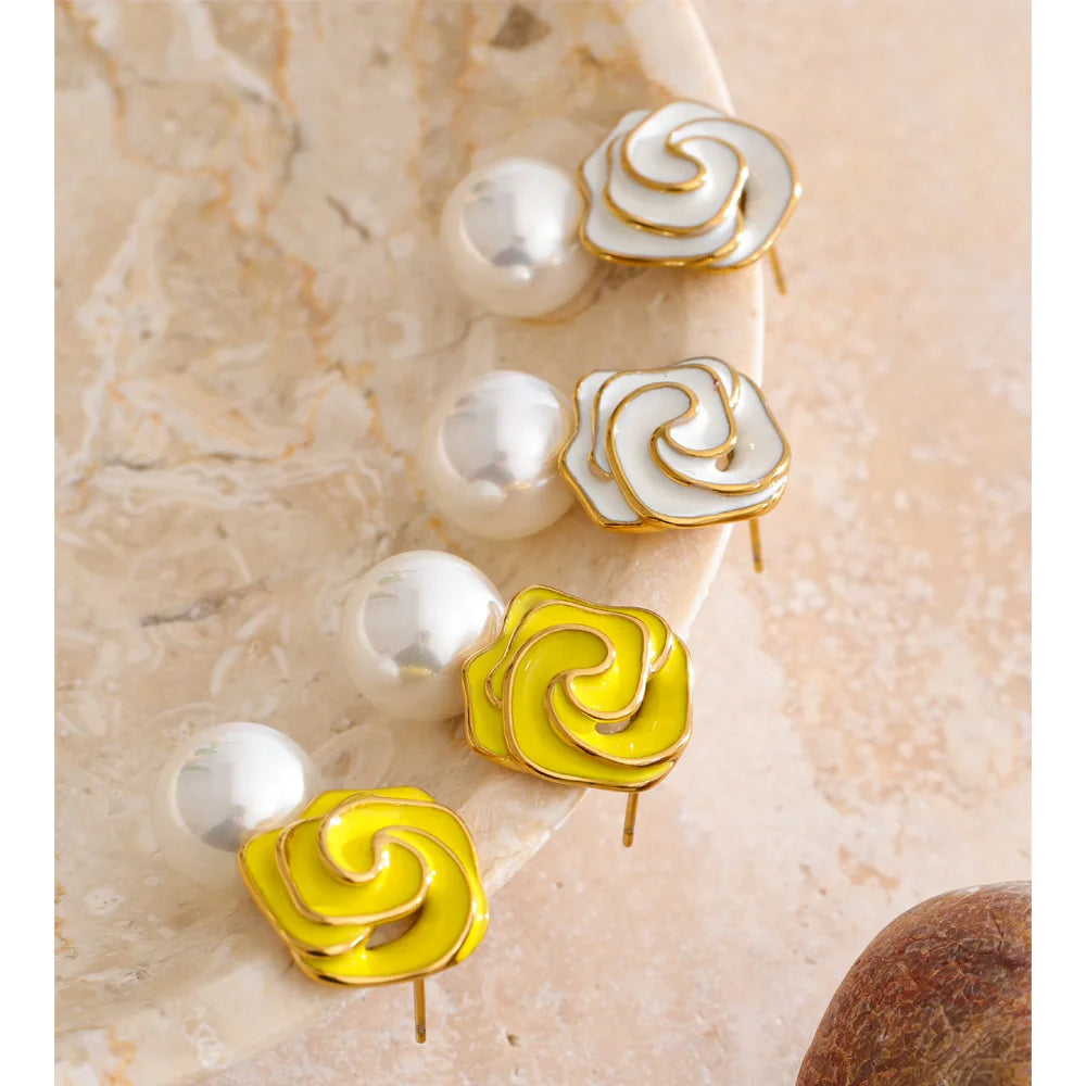 Elegant gold earrings with floral pearl design for women