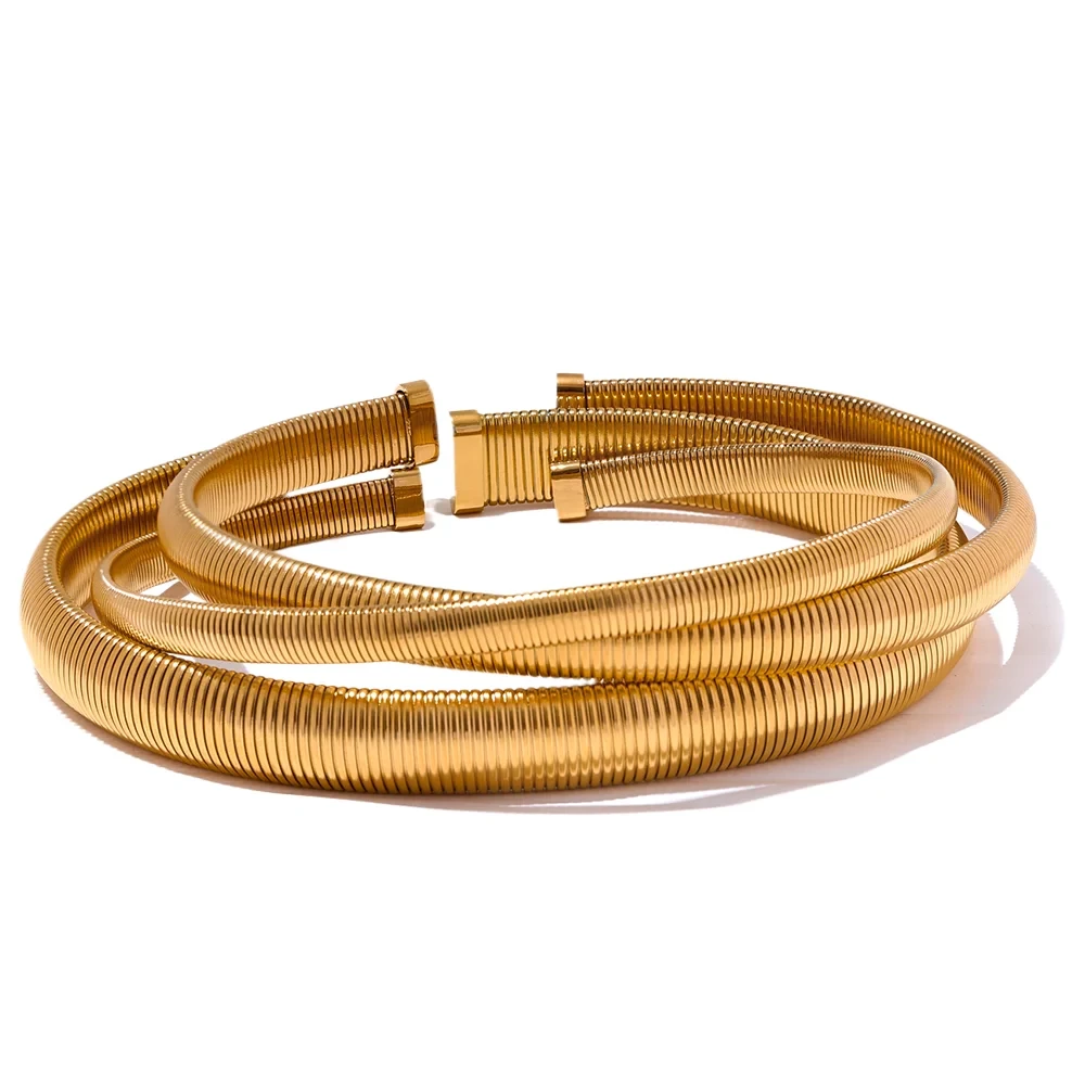 316L stainless steel thick elastic torque necklace gold tone