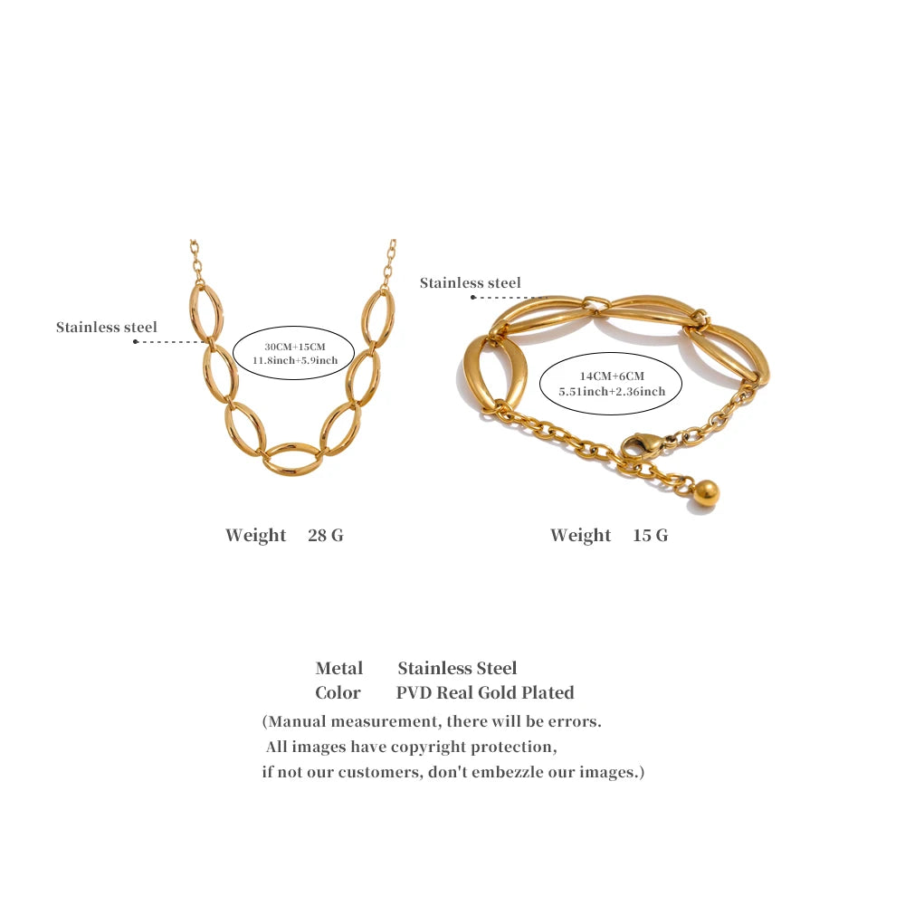 Elegant geometric gold color bracelet and necklace combo