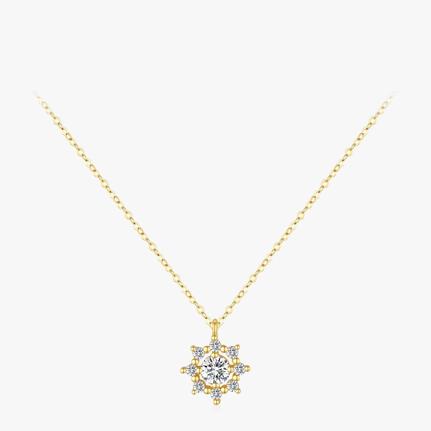 A silver necklace highlighting moissanite jewelry sparkle
