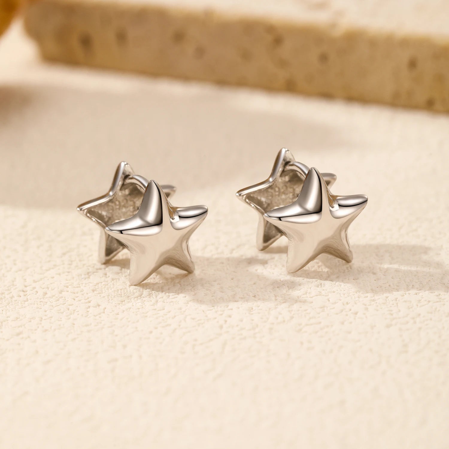 Silver hoop earrings sterling silver with star details