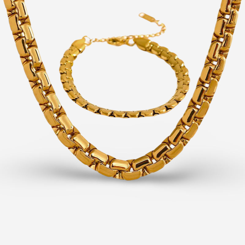 18K gold jewelry set thick chain necklace and bracelet waterproof