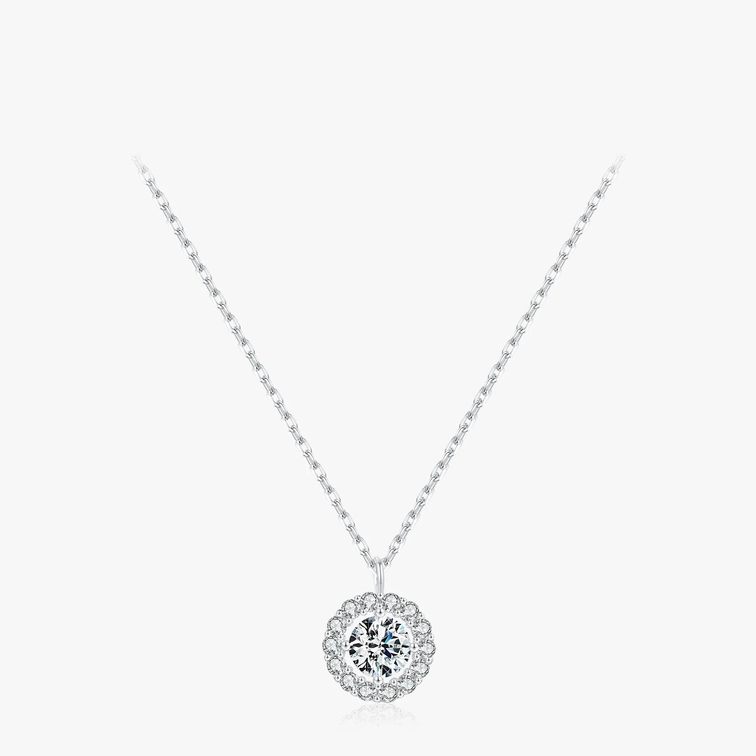 Round zirconia pendant necklace 925 sterling silver sparkle