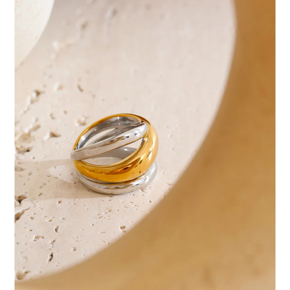 Stainless steel rings with modern sculpted layered look