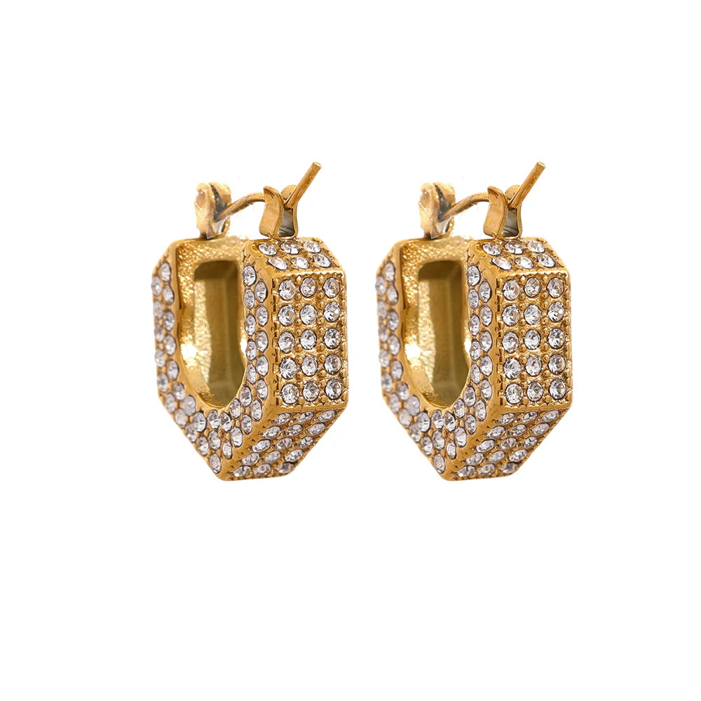 Luxury jewelry ear rings with cubic zirconia on gold hoop earrings for women
