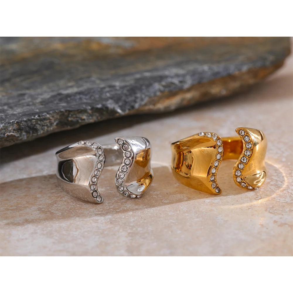 Stainless ring look gold plated with cubic zirconia sparkle