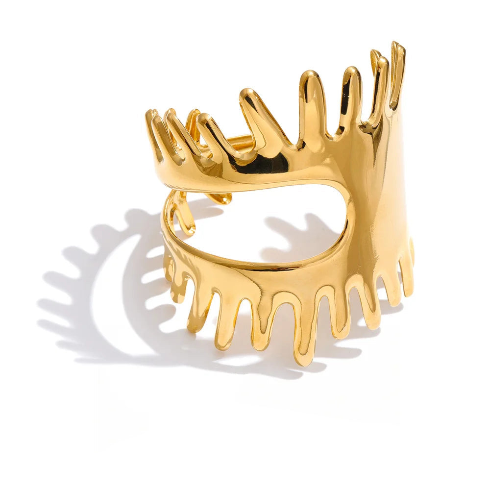 Hollow wide statement bangle bracelet gold plated stainless steel