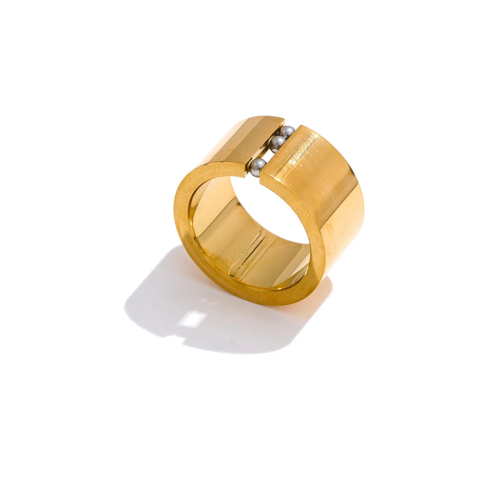 Wide polished gold ring in stainless steel jewelry for a perfect size ring fit