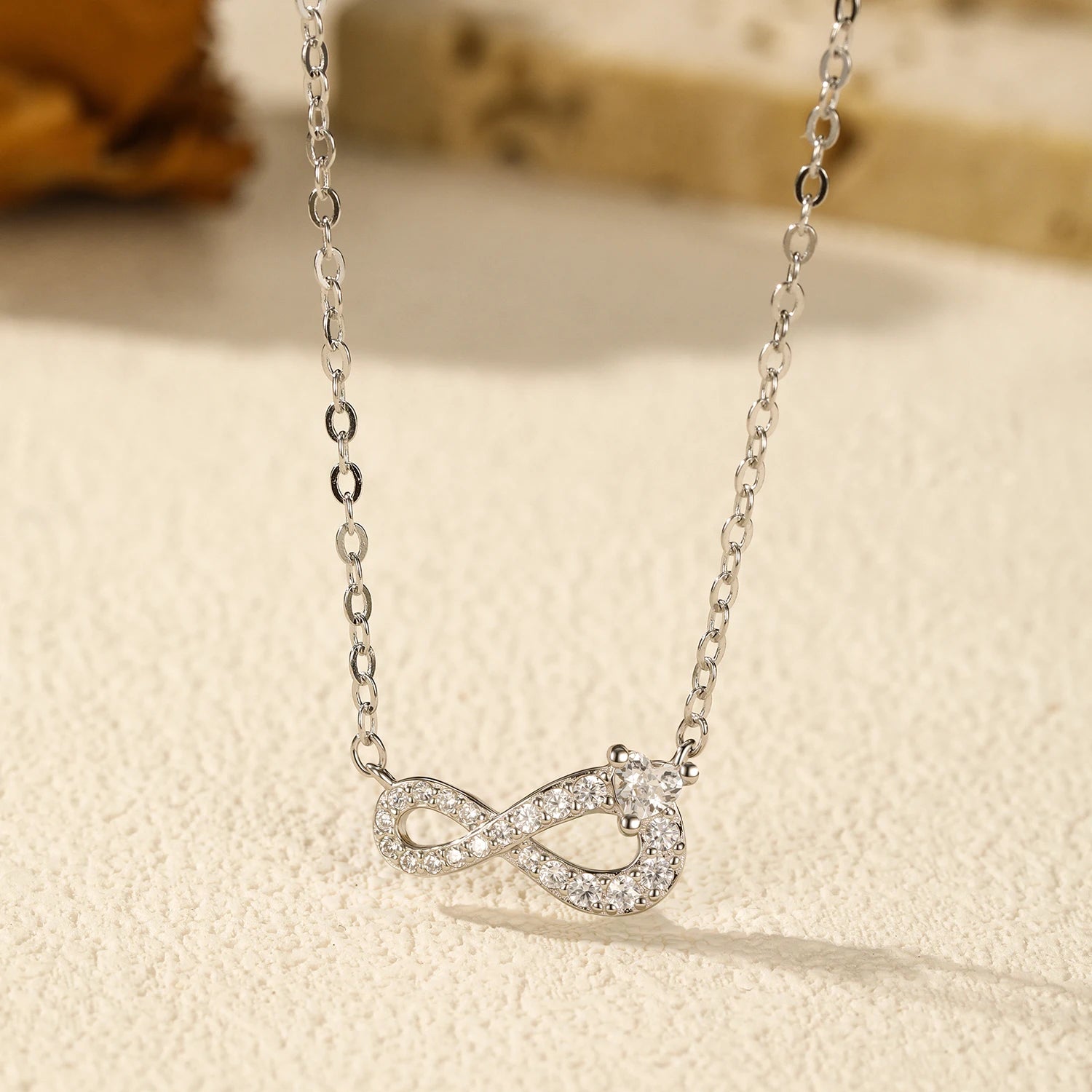 Heart necklace silver with Mobius Heart pendant on silver sterling chain