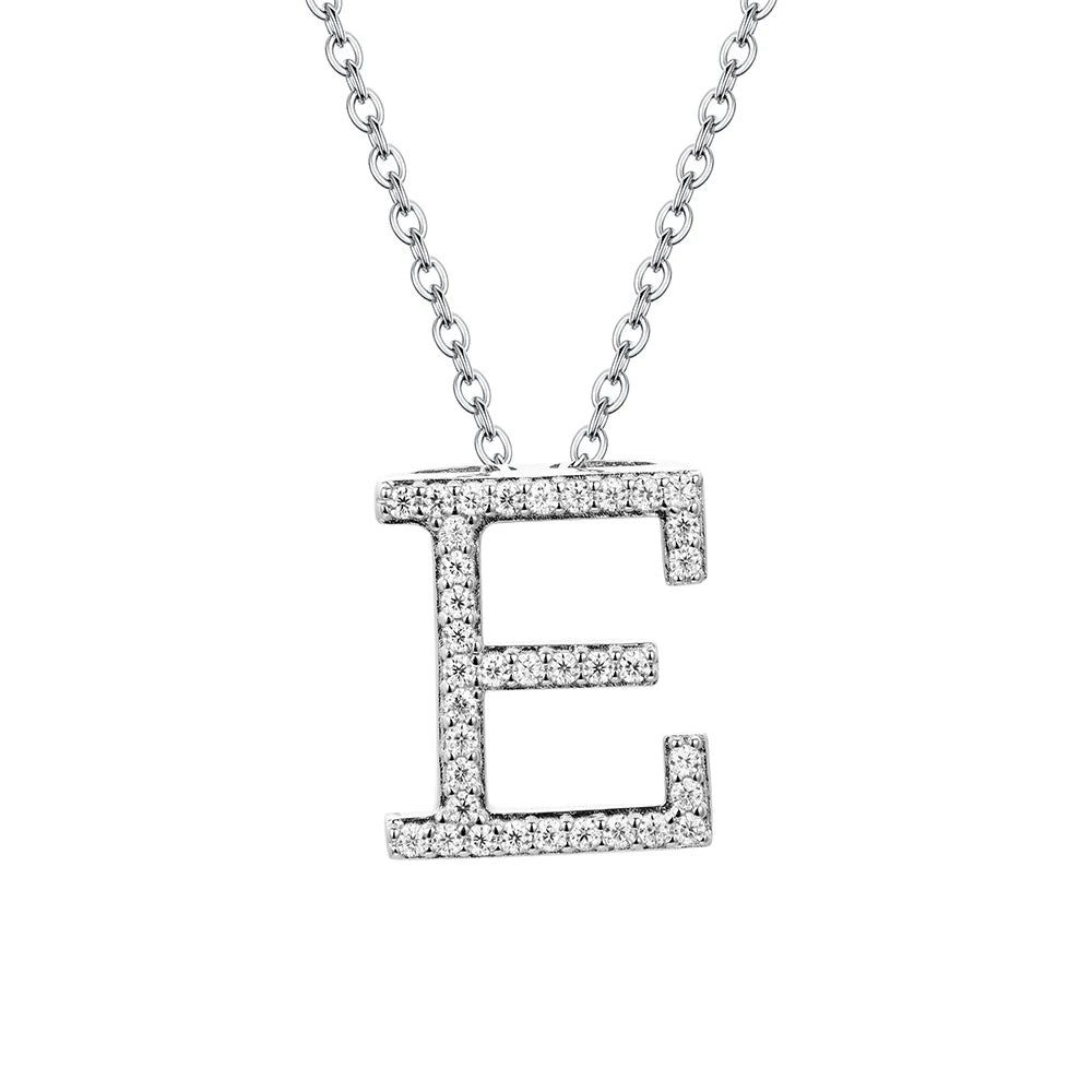 Necklace letter E on a 925 sterling silver chain necklace