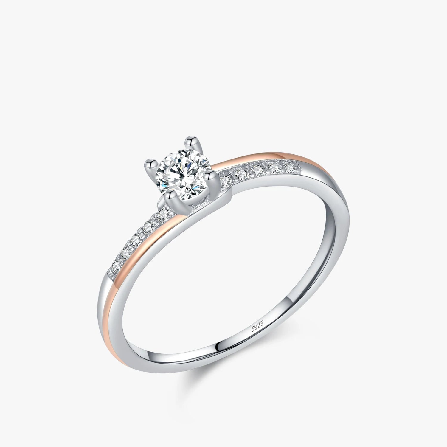 Silver ring wedding band in silver color with a rose gold touch and ring size options