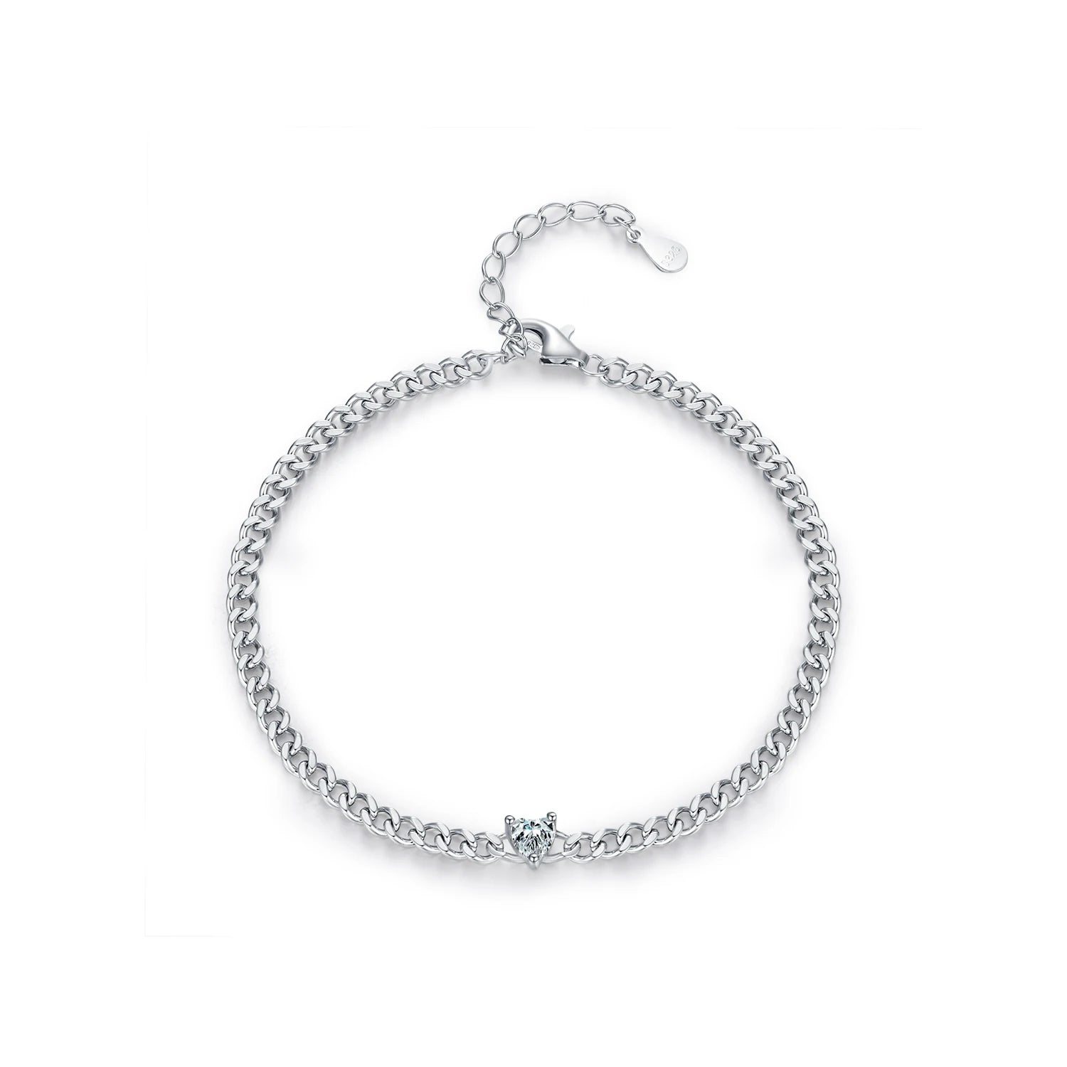 925 sterling silver chain bracelet with refined heart cz centerpiece