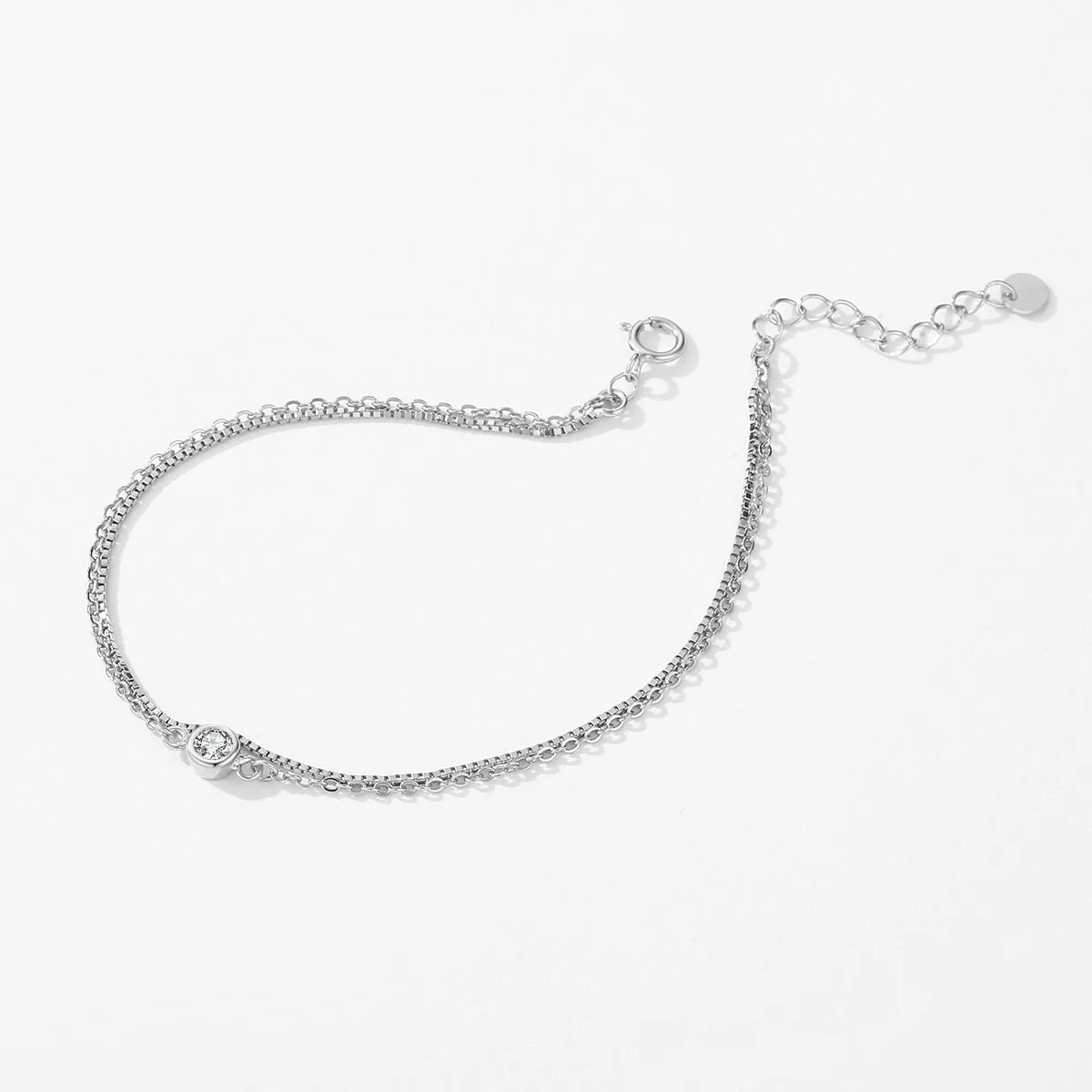 Close view of 925 sterling silver bracelet chain in silver color