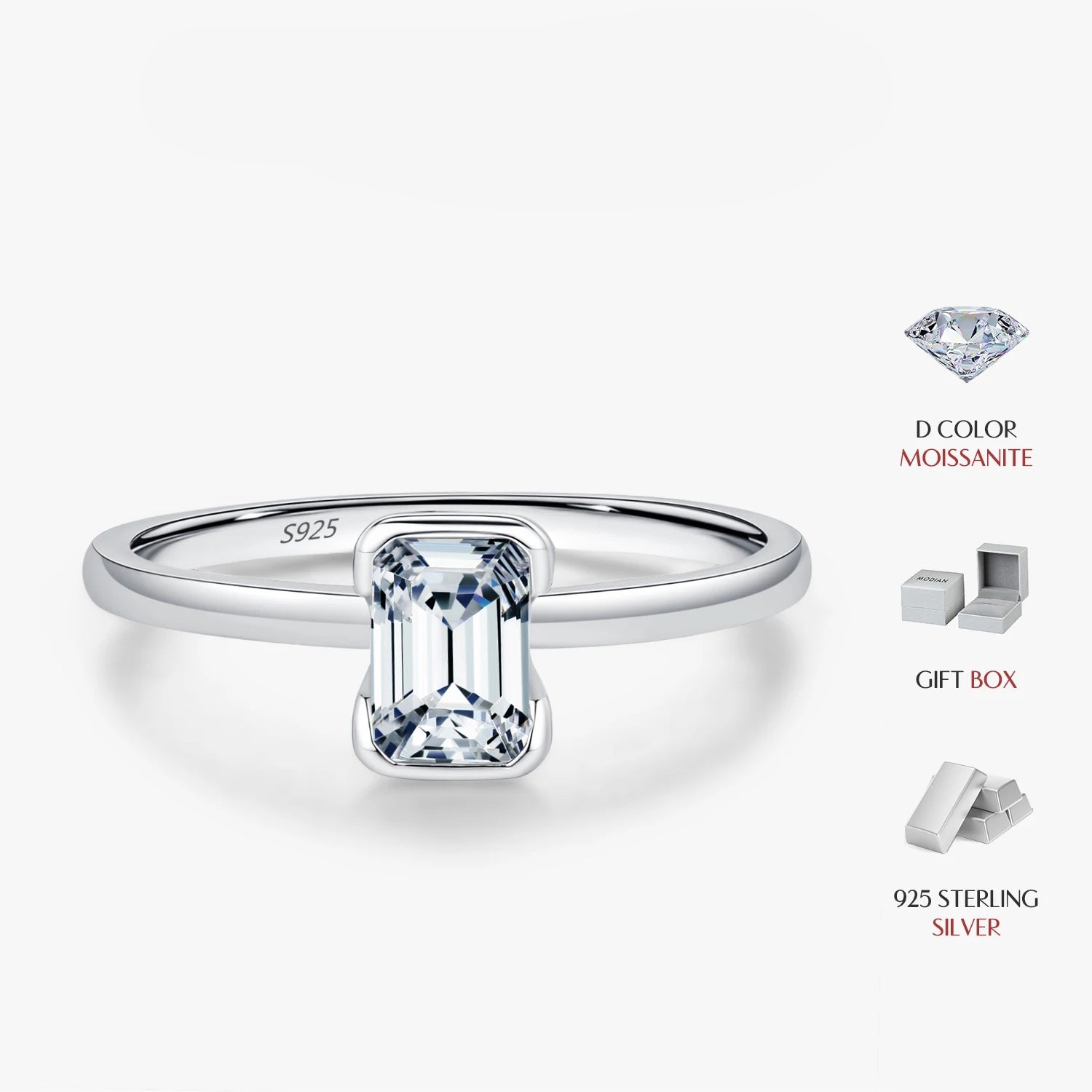 Wedding bands rings paired with emerald cut moissanite shine