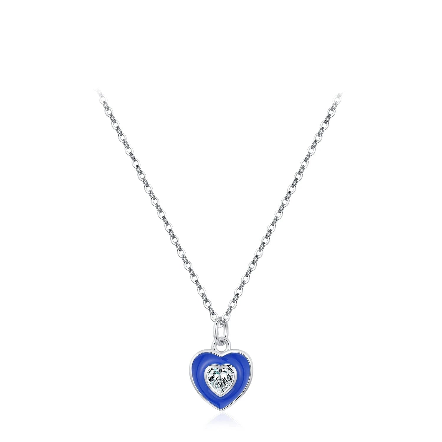 Silver heart pendant necklace on a 925 sterling silver chain necklace