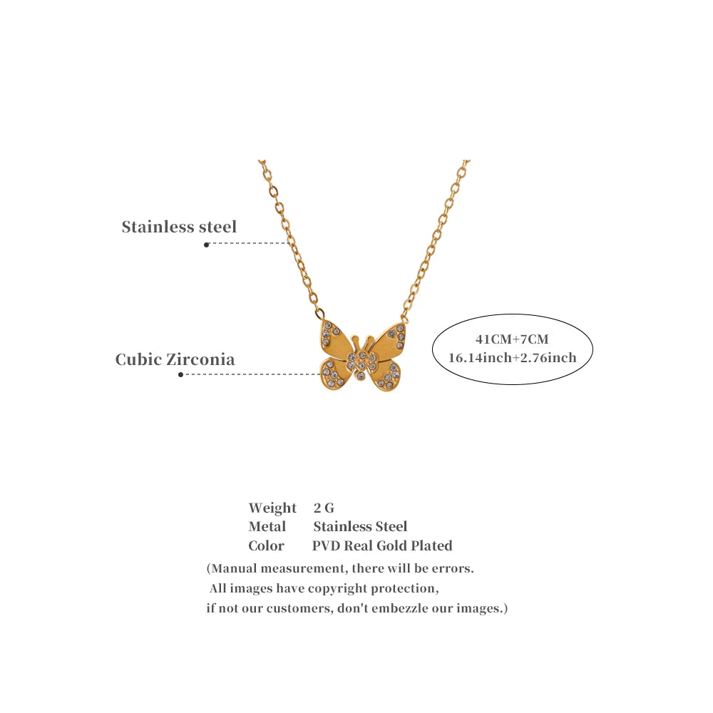 Pendant necklace butterfly design plated in lasting gold tone