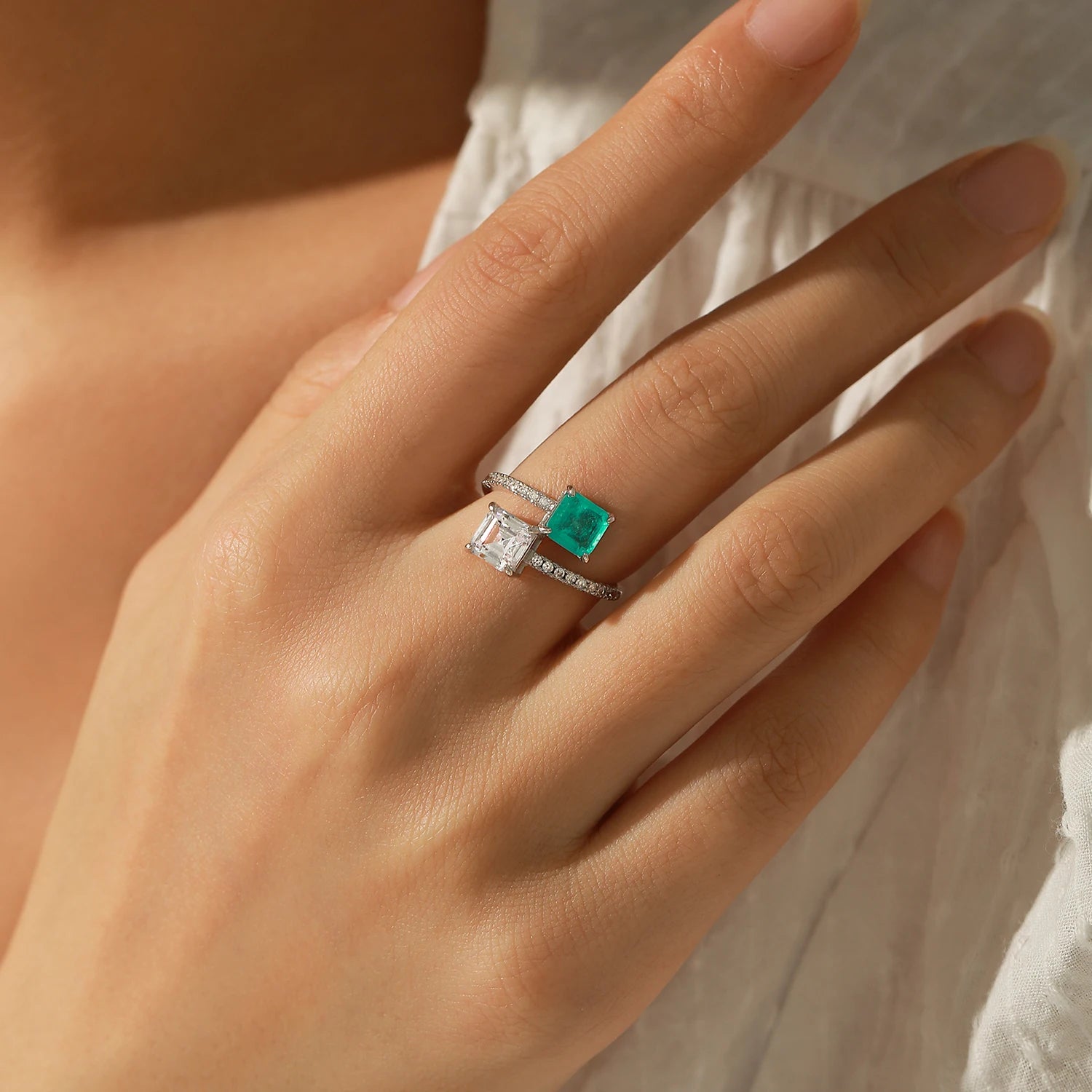Square lab paraiba tourmaline cz ring size variant in sterling silver