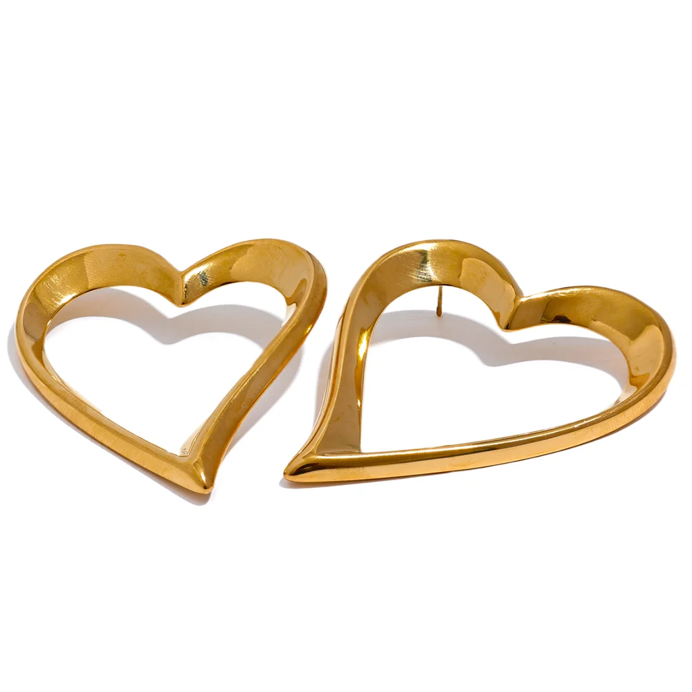 Big heart hollow stud earrings in gold plated 316L stainless steel gold color