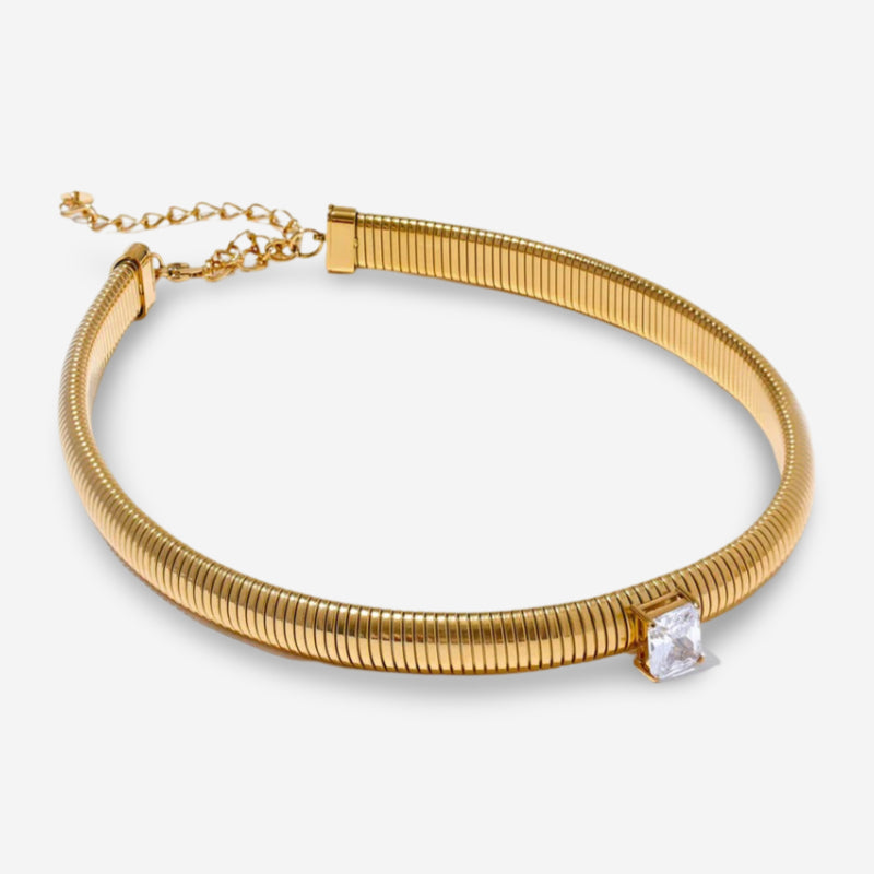 Gold tone 316L stainless steel elastic thick chain necklace