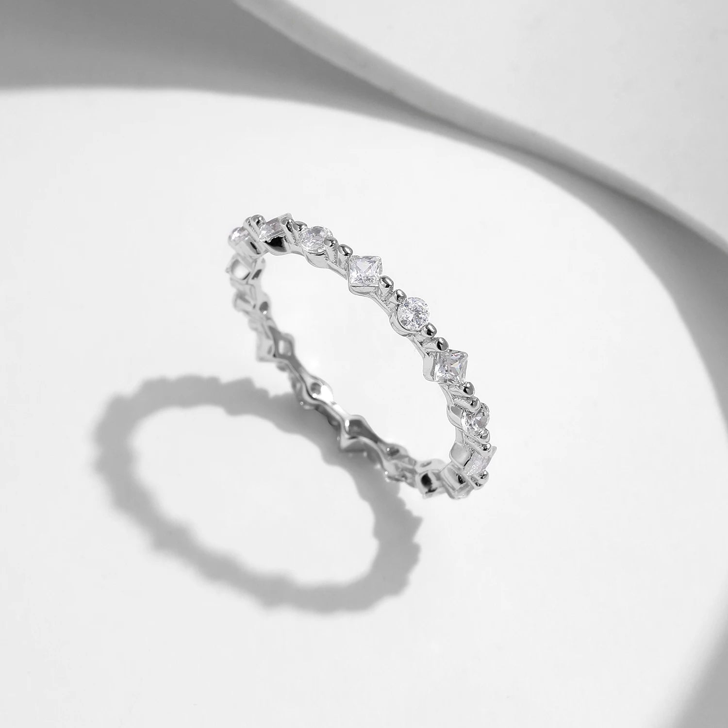 Eternity band profile crafted as a sterling silver ring