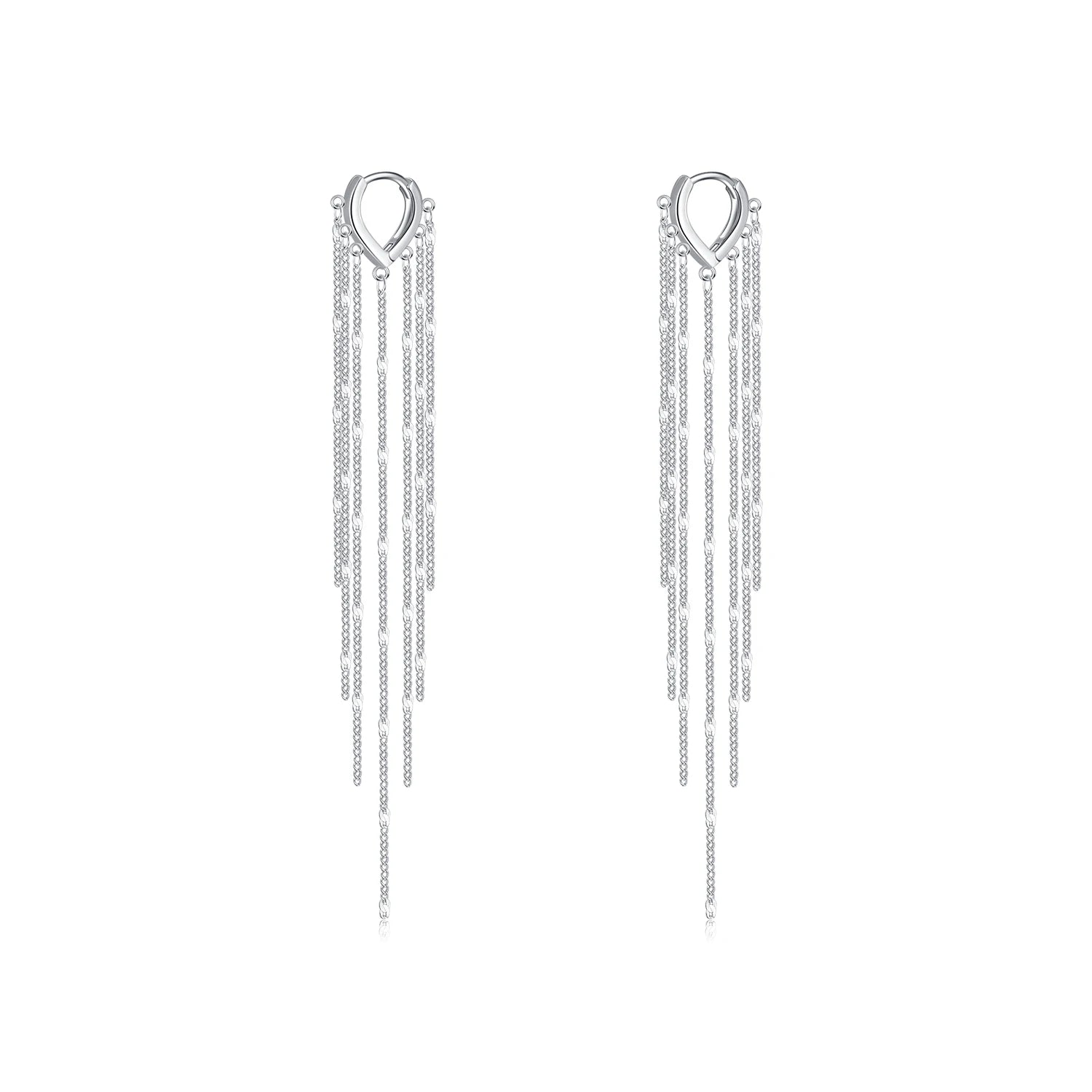 Silver color hoop earrings with tassel detail and shimmer