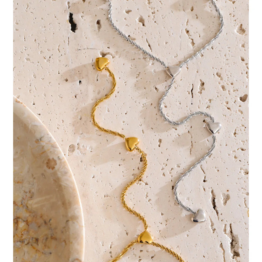 Elegant gold plated stainless steel jewelry heart Y chain detail