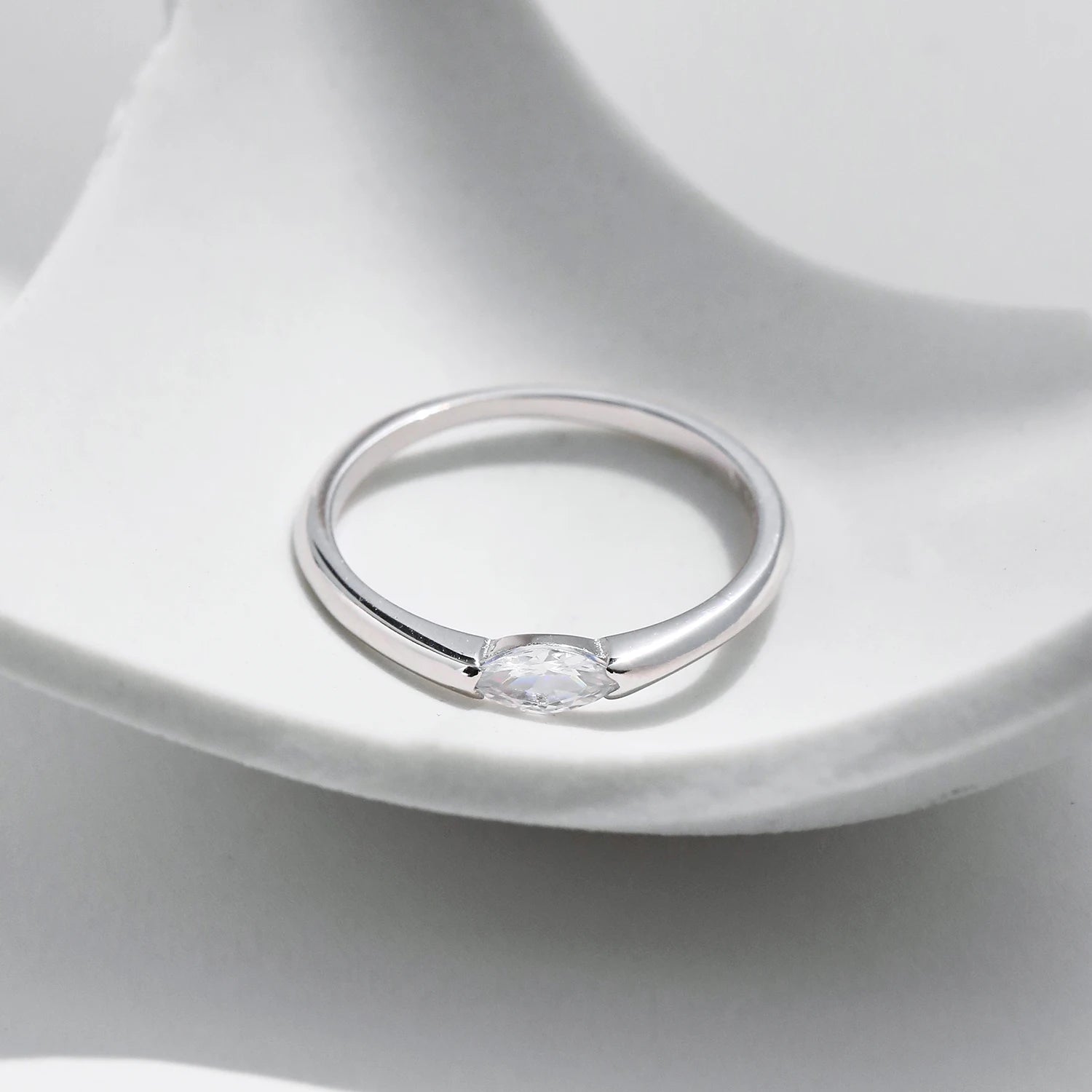Elegant wedding ring with marquise cut CZ and adjustable ring size