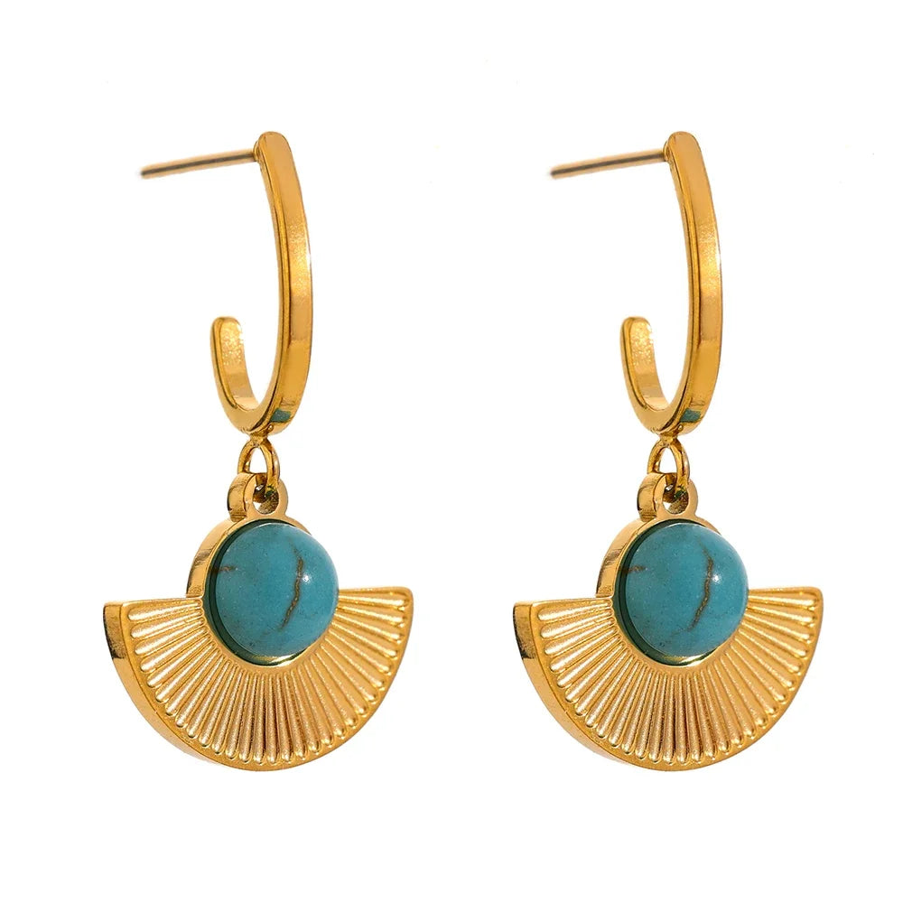 Statement stone pendant set matching stainless steel earring drops