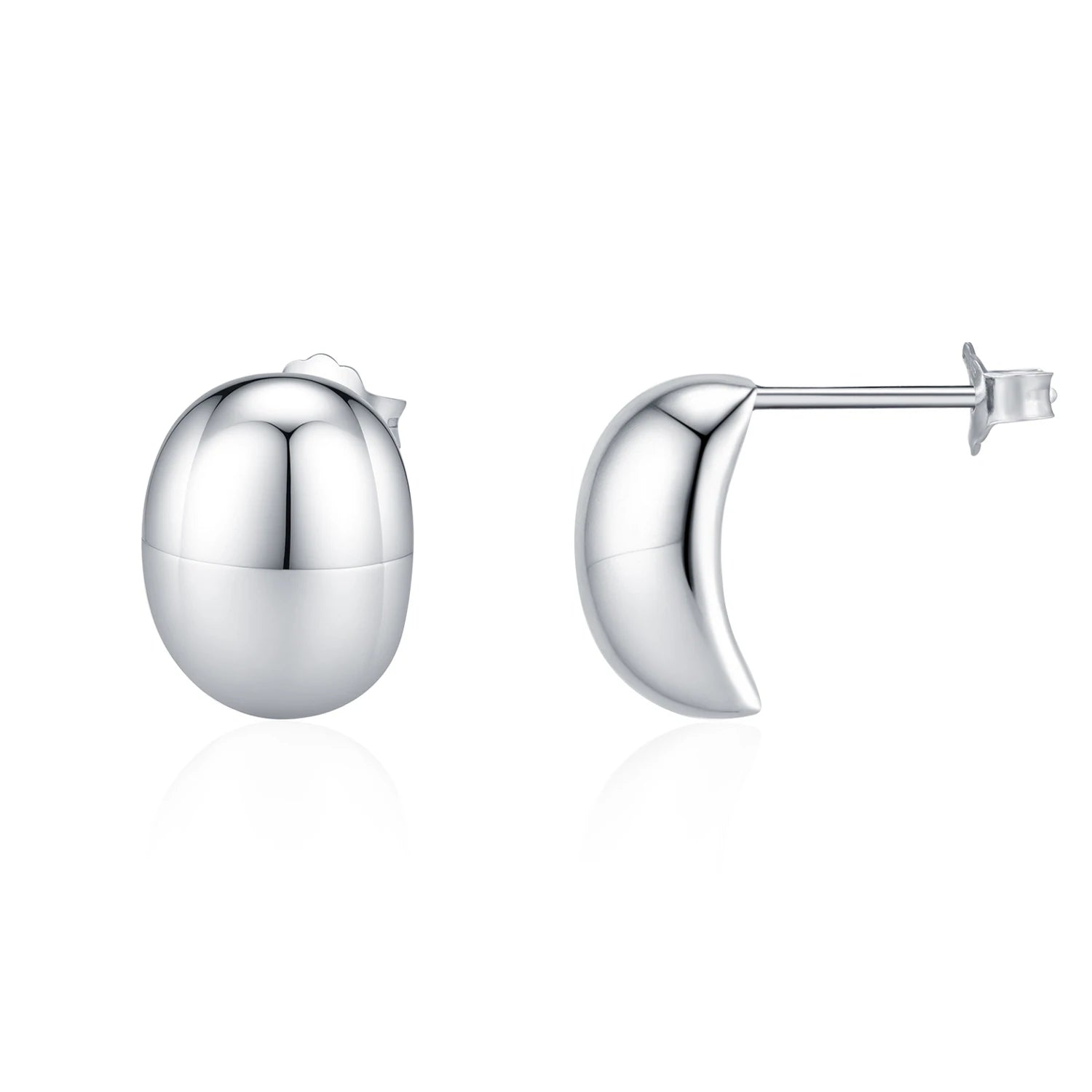 Minimalist oval mirror stud earrings in 925 sterling silver