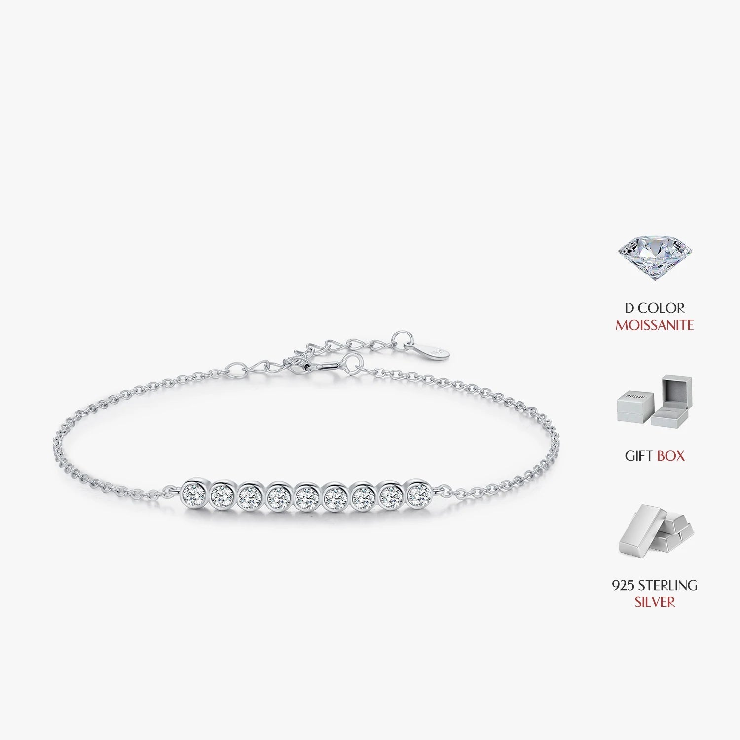 Sterling silver moissanite chain bracelet D-Color shine