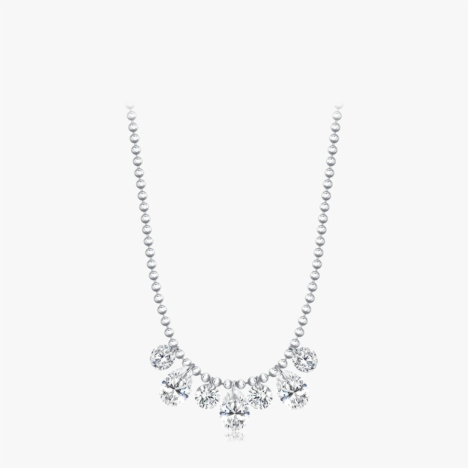 Radiant pear cut cz pendant necklace with beads in sterling silver