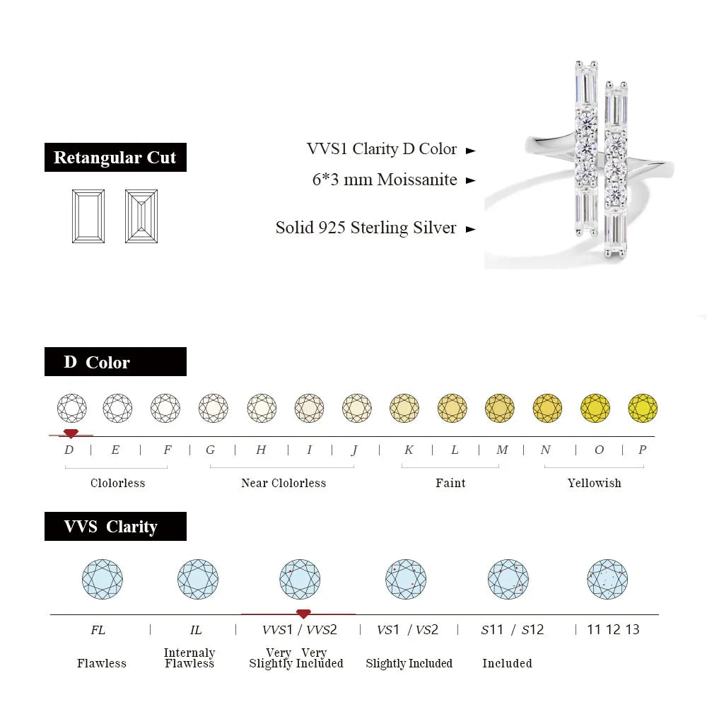 Moissanite diamond ring sterling silver fixed size fit