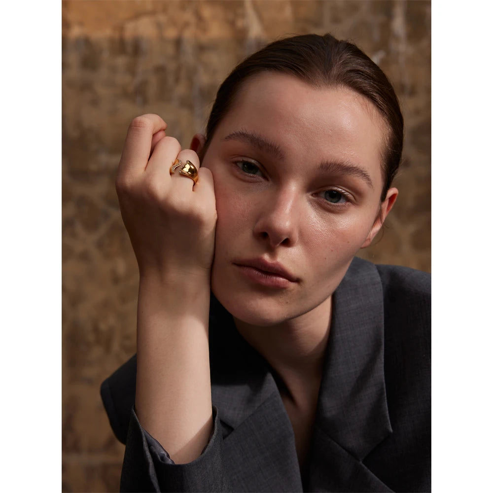 Open ring gold plated style with cubic zirconia inlay