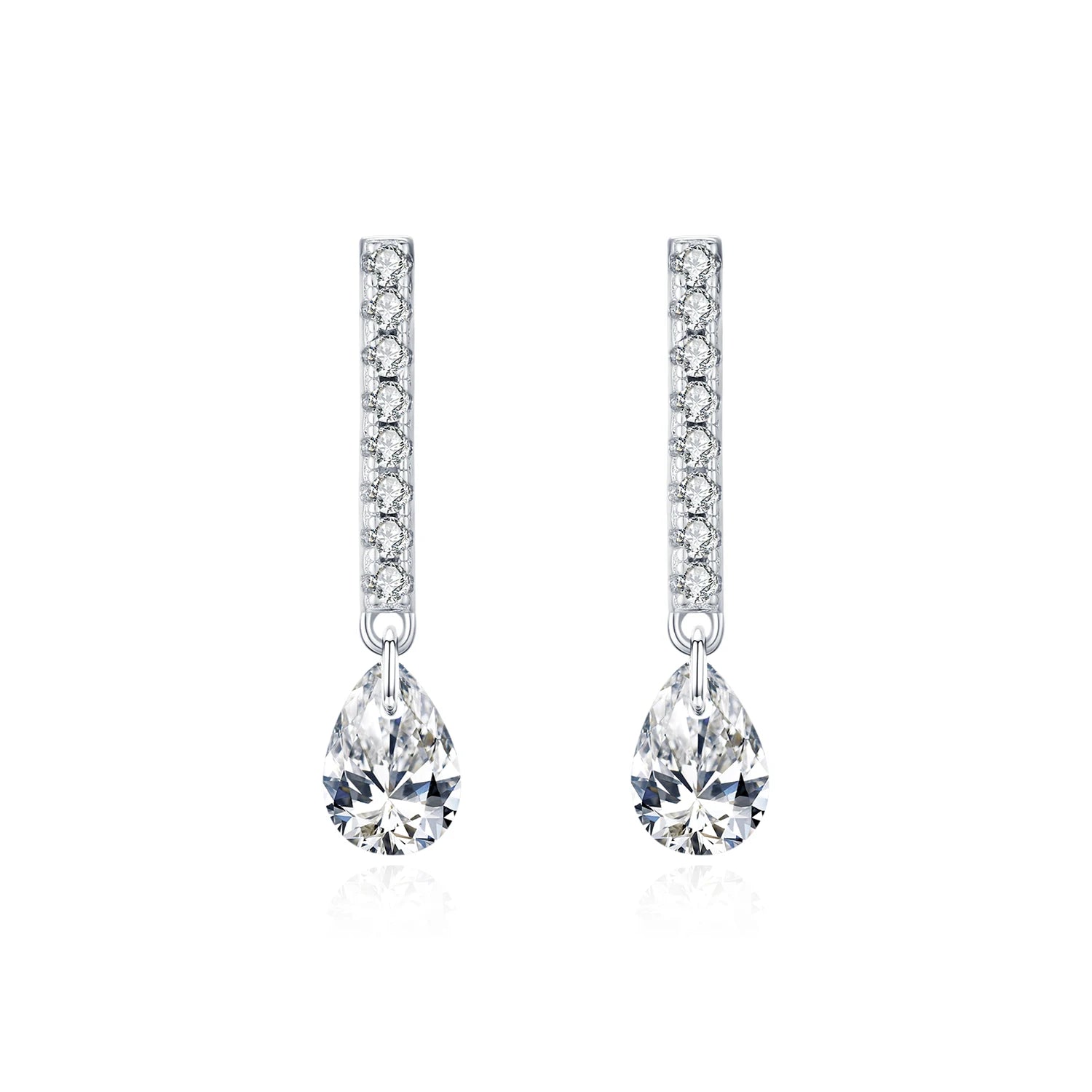 Water drop zircon stick stud earrings in 925 sterling silver