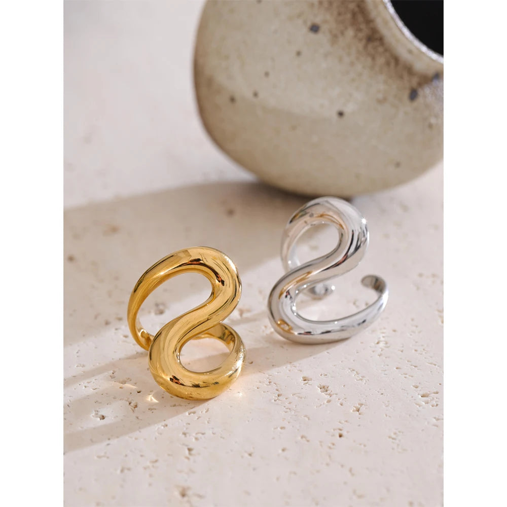 Gold plated stainless steel jewelry ring with clean geometric lines