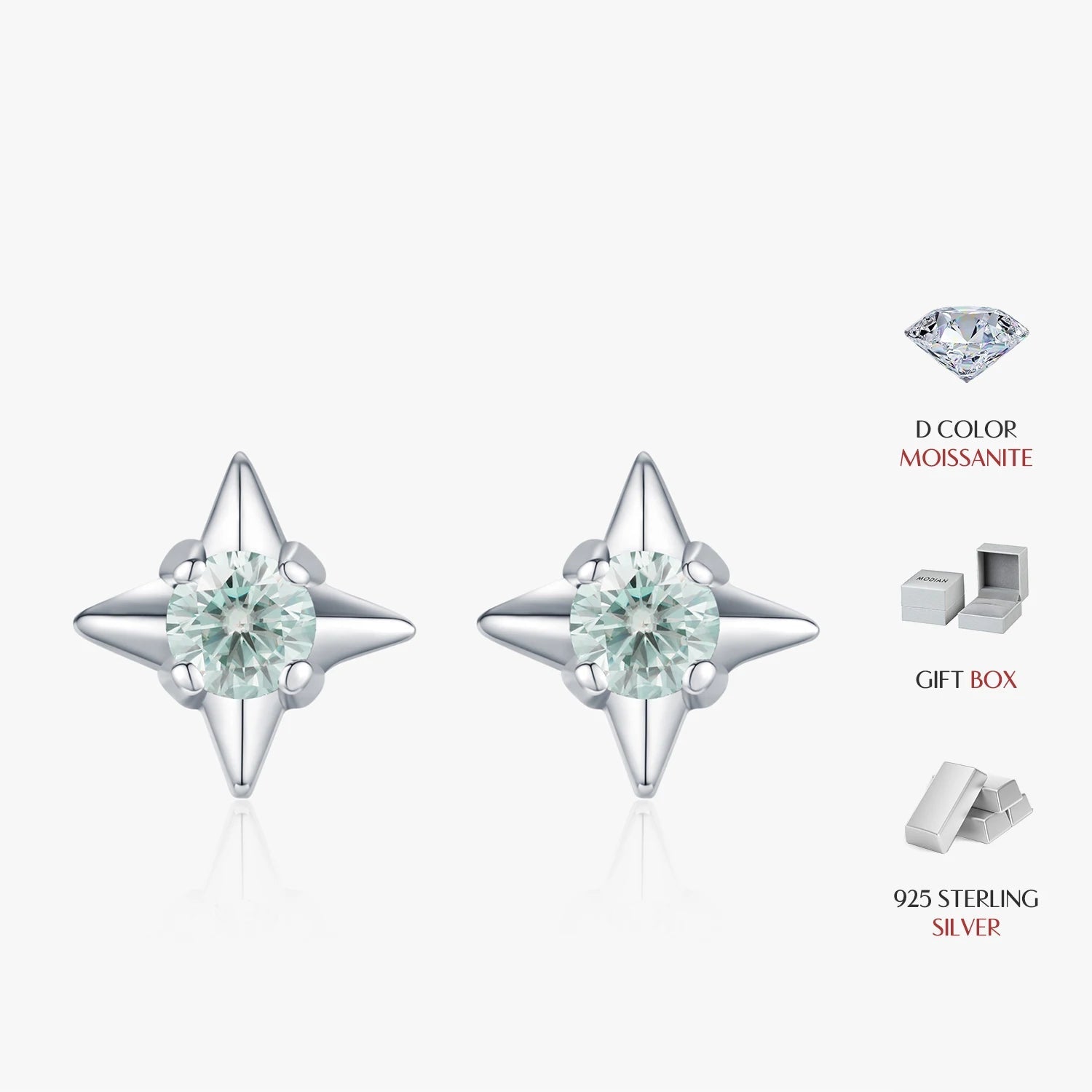 Stud earrings styled as moissanite earrings with luminous clarity