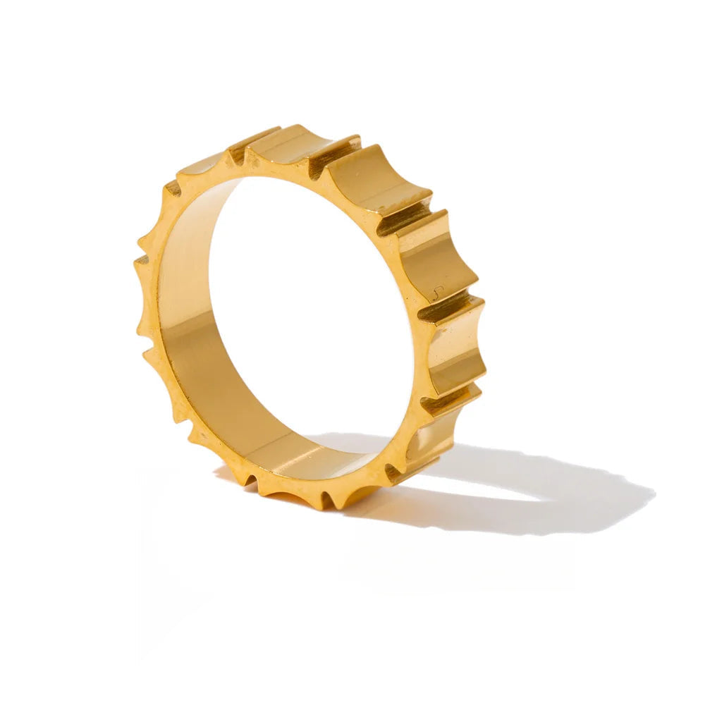 Gold plated casting statement ring in stainless steel