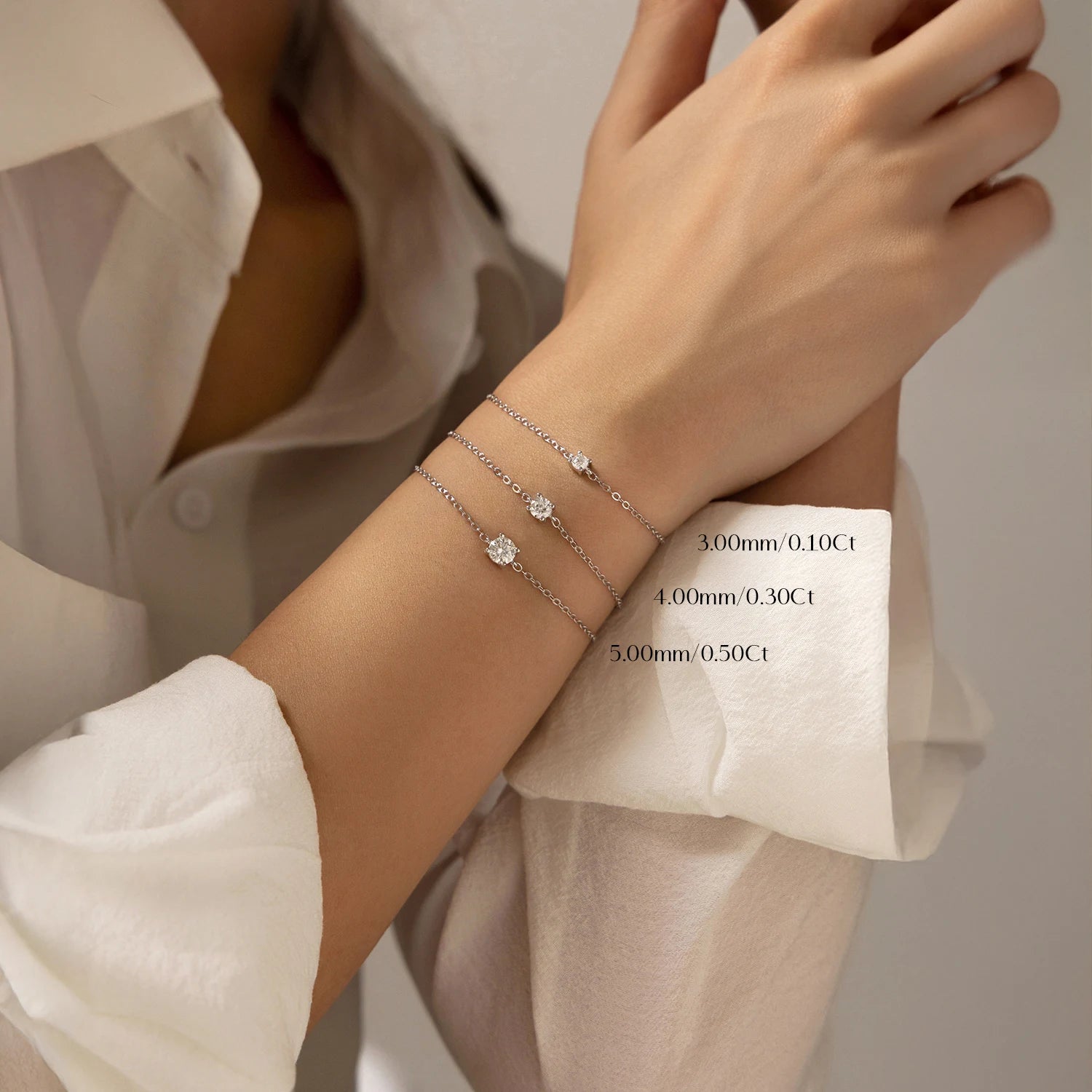 D color moissanite link chain bracelet in sterling silver