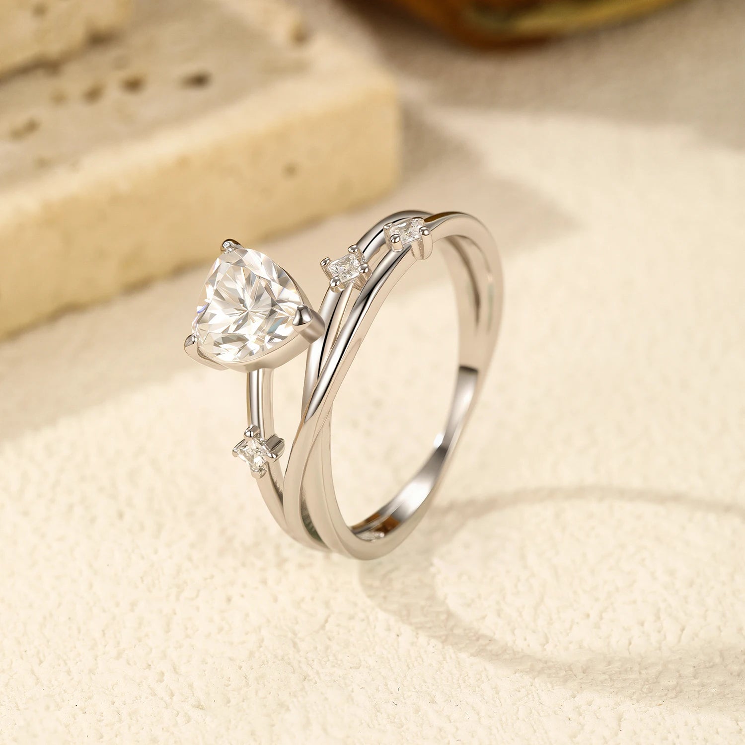 Statement heart moissanite ring 0.8ct sterling silver