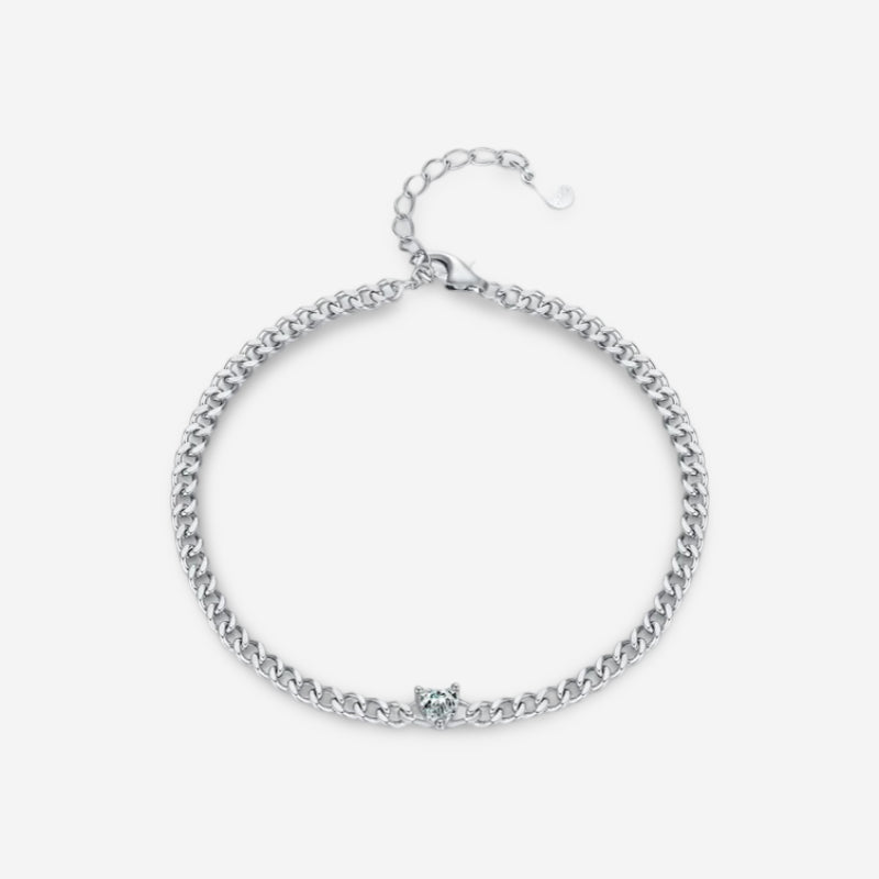 Heart cz charm on a silver color chain bracelet in 925 sterling silver