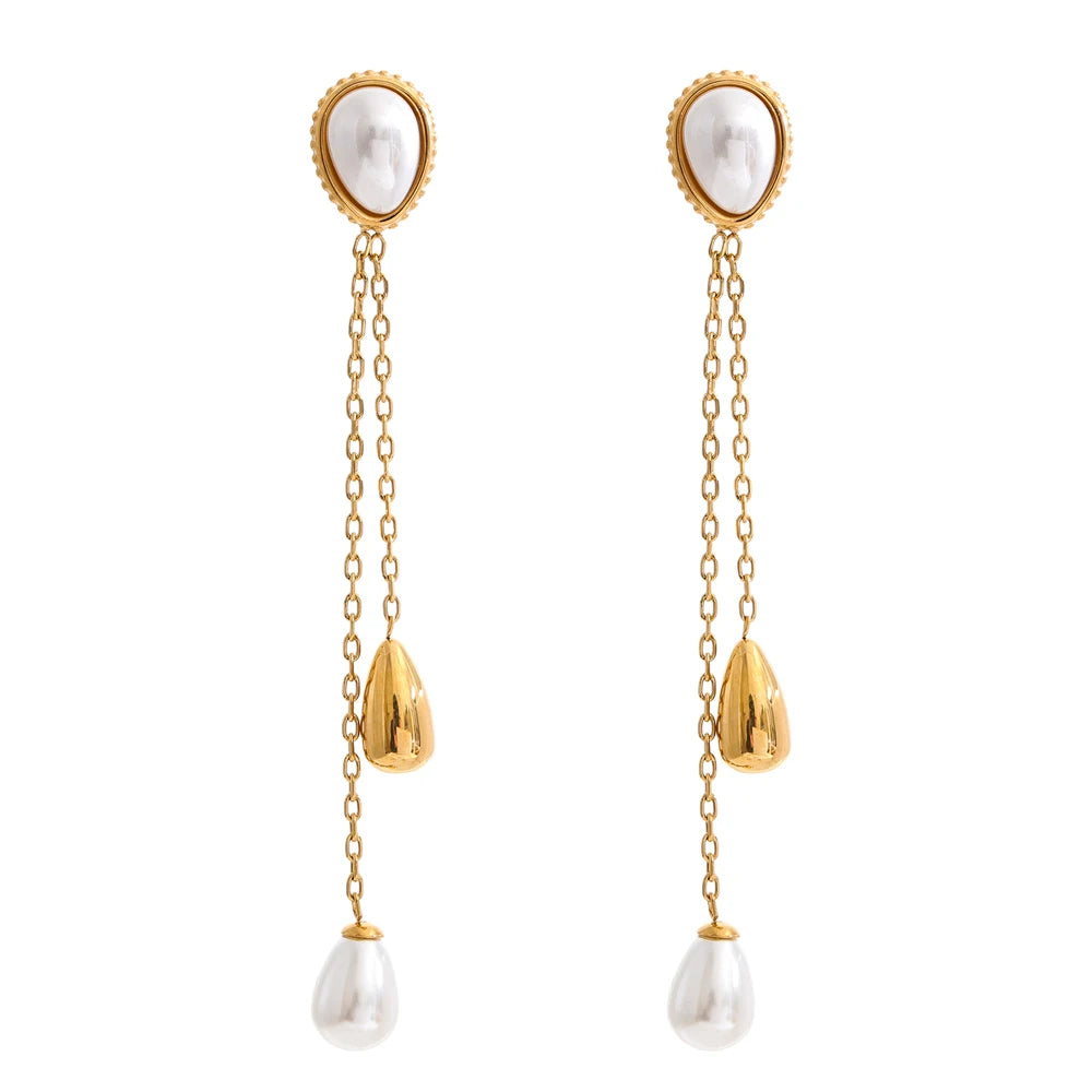 Waterproof jewelry pearl drop earrings gold plated