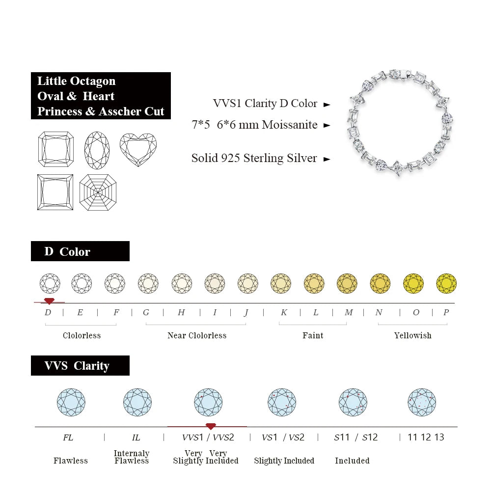 D-Color moissanite bracelet bracelet lengths 14-20cm