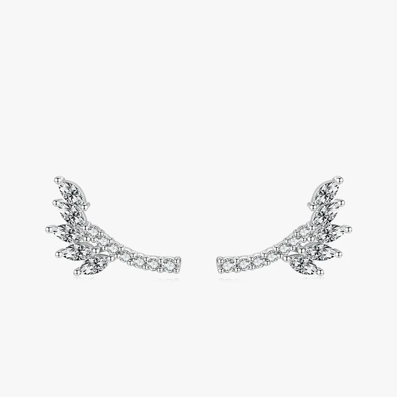 Tree leaves cz stud earrings crafted as sterling silver earrings