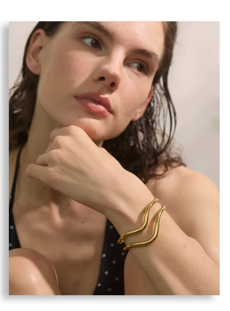 Minimal cuff bracelet in stainless steel jewelry with polished edges