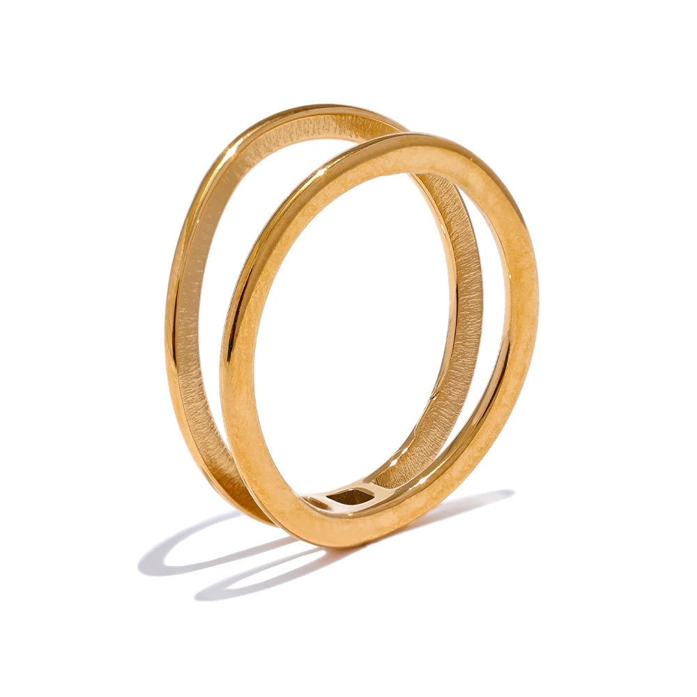 Gold plated stainless steel ring with double round design