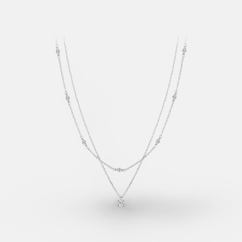 Moissanite necklace with double layer pendant on a sterling silver necklace