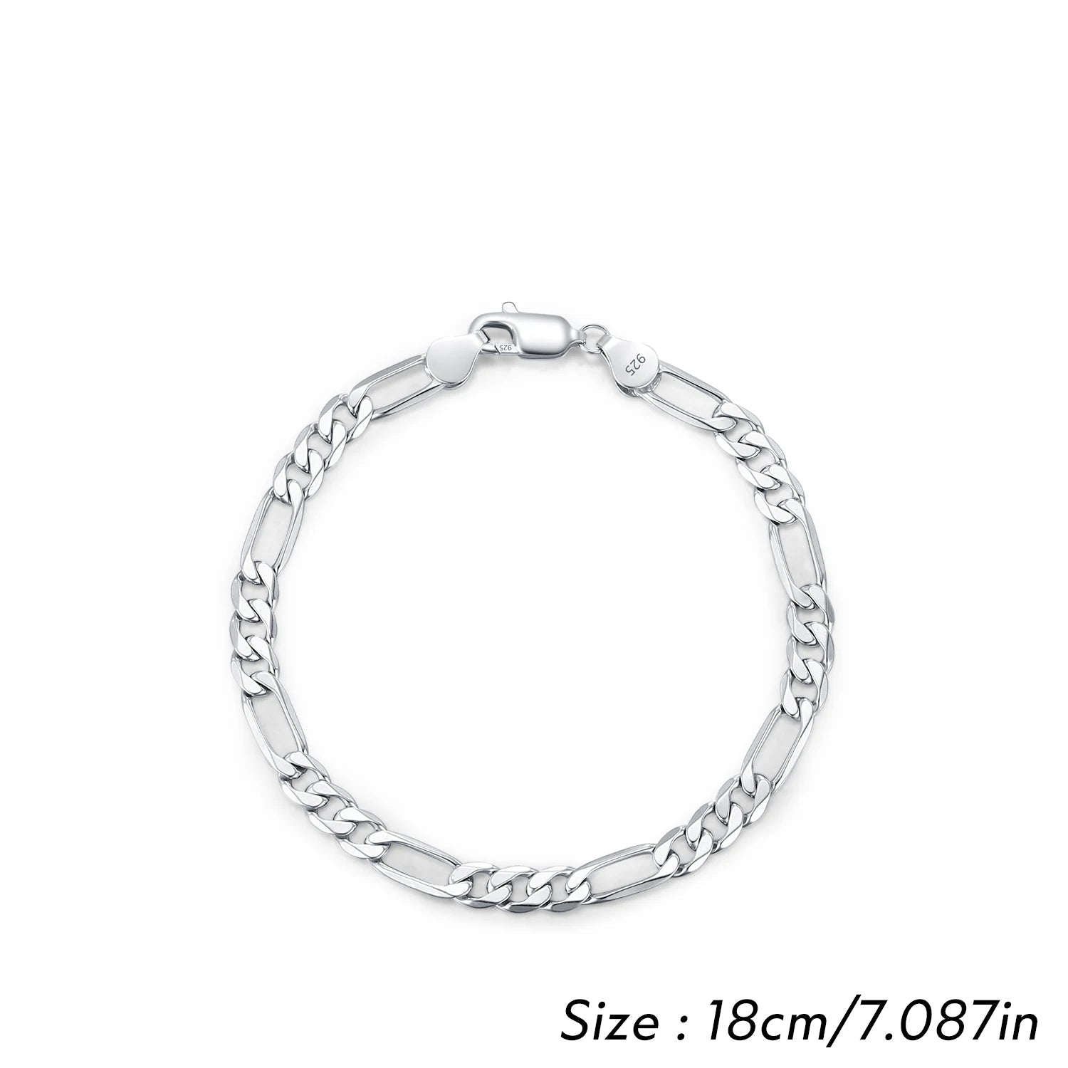 Silver bracelets women with Figaro chain rhythm pattern