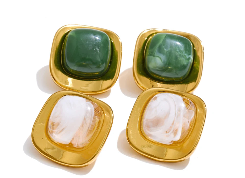 Earrings stud earrings white green resin modern look